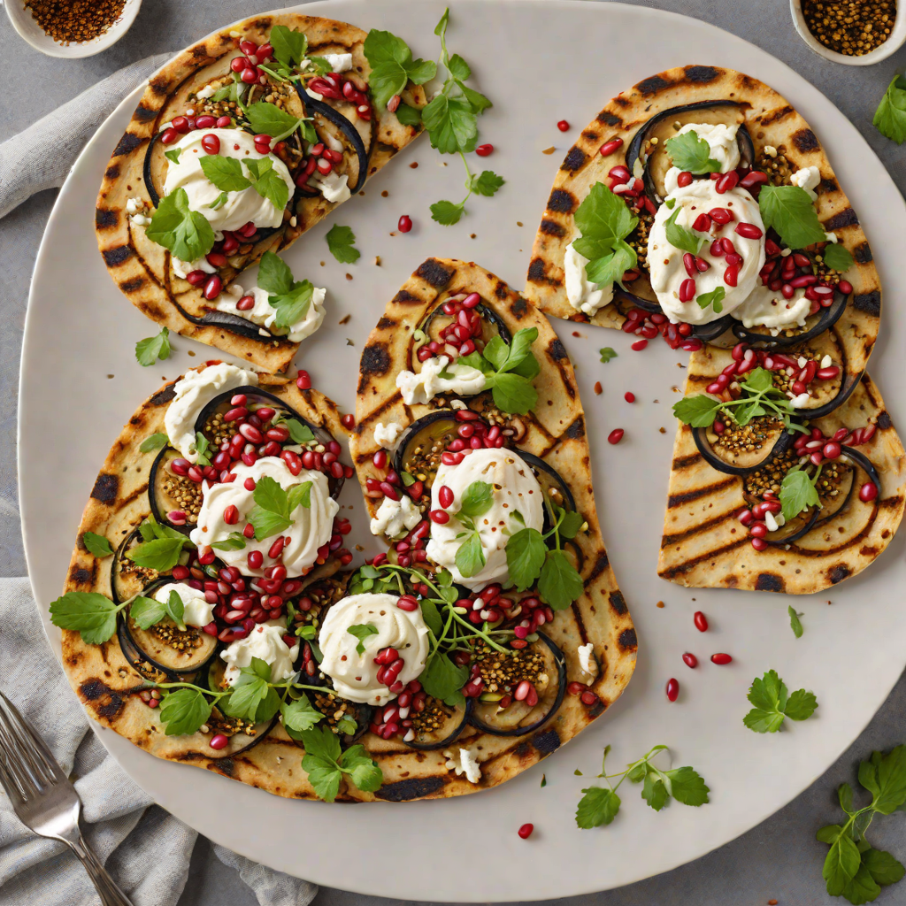 Grilled Eggplant and Za'atar Flatbread with Labneh and Pomegranate