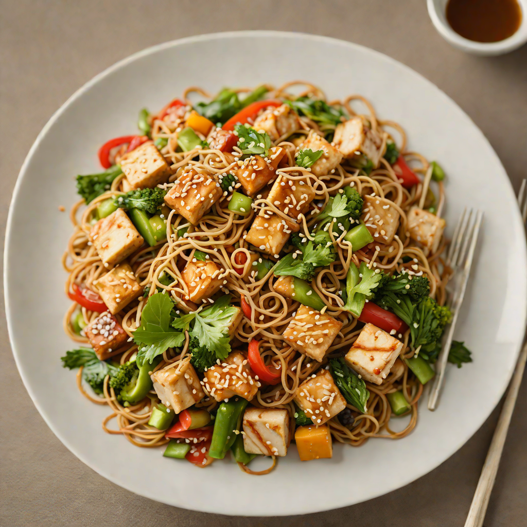 Entangled Vegetable Stir Fry with Tofu and Quantum Ginger-Sesame Sauce