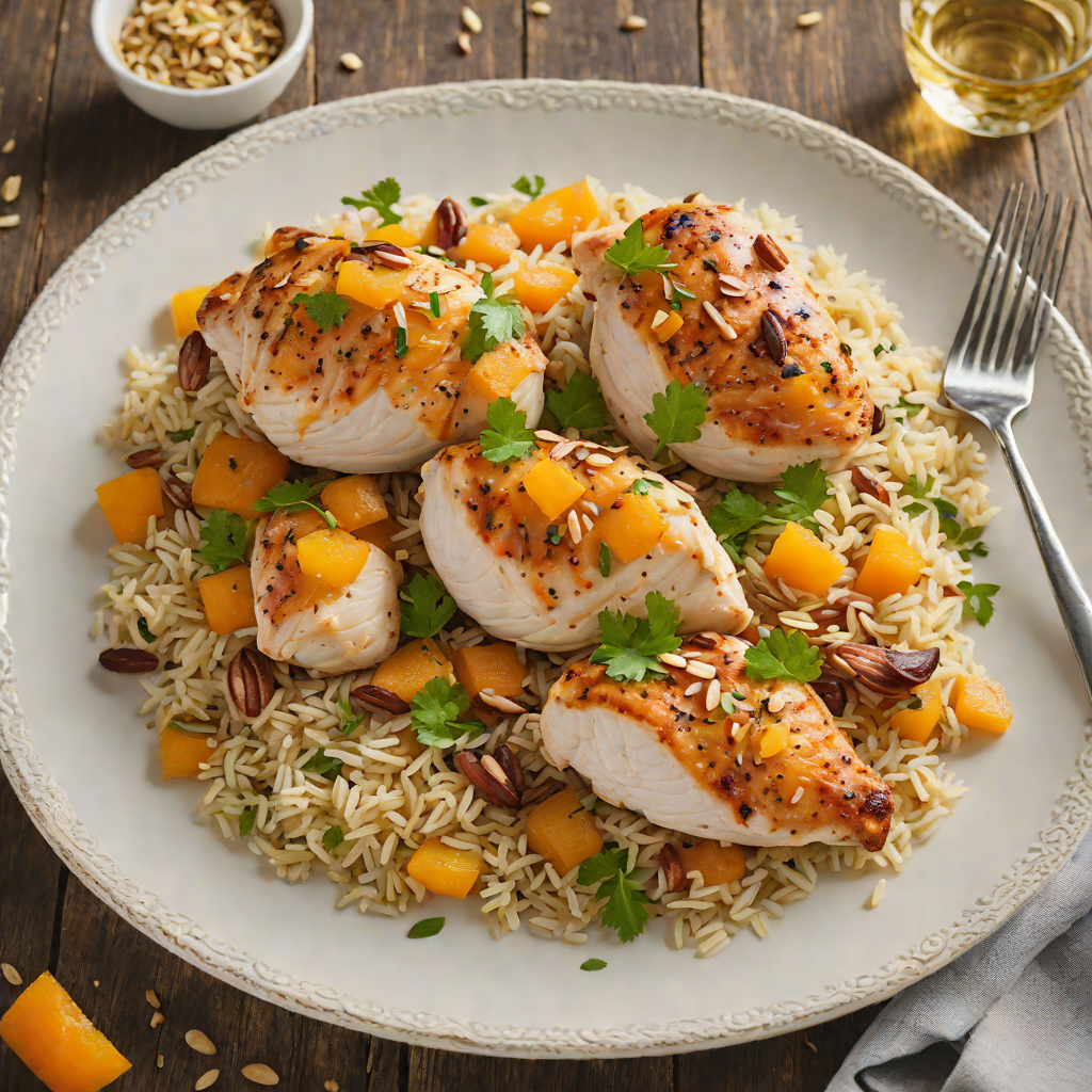 Slow-Cooked Chicken with Apricot and Almond Pilaf