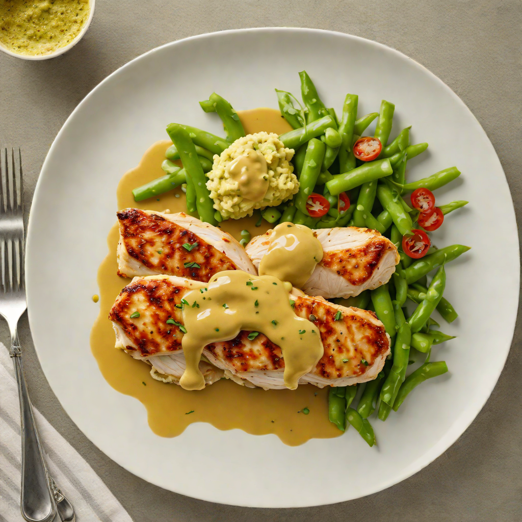 Pan-Seared Chicken with Honey Mustard Glaze and Spring Pea Mash