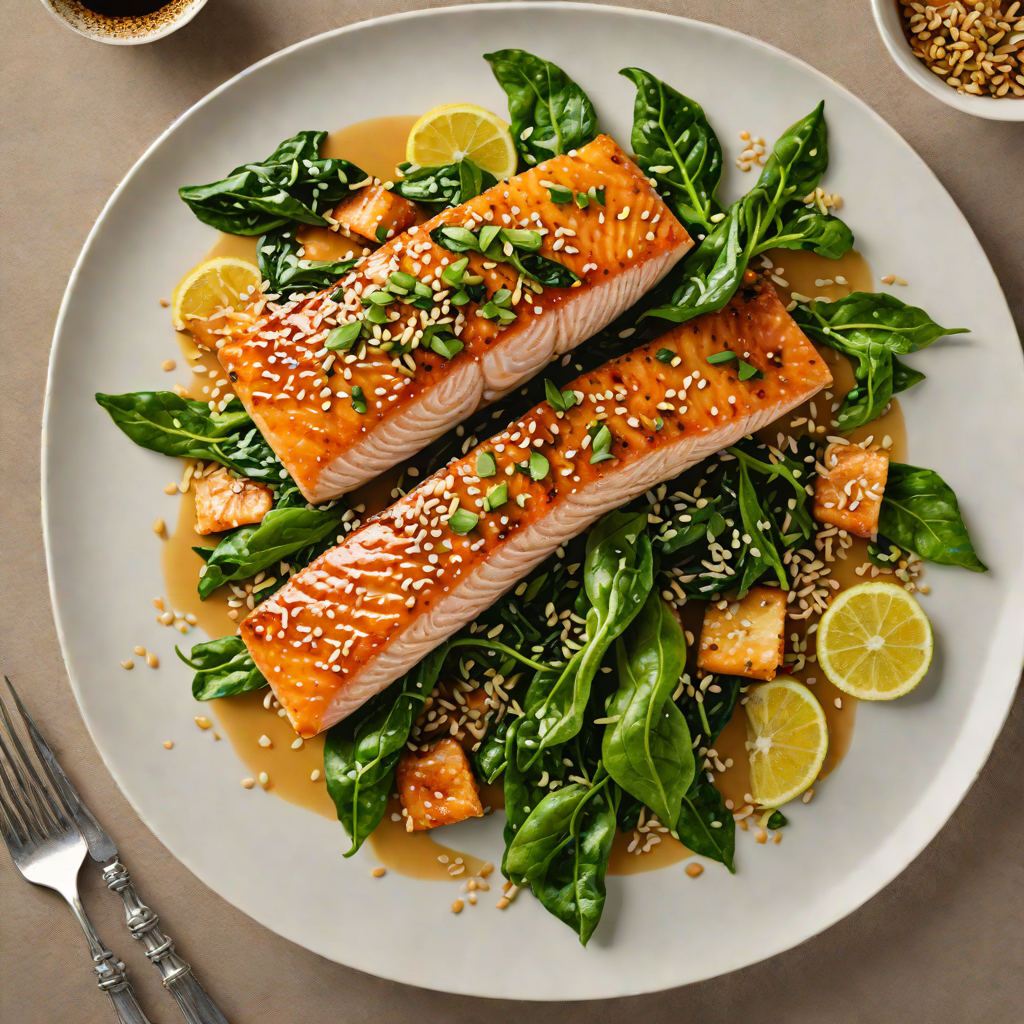 Miso-Ginger Glazed Salmon with Sesame Spinach