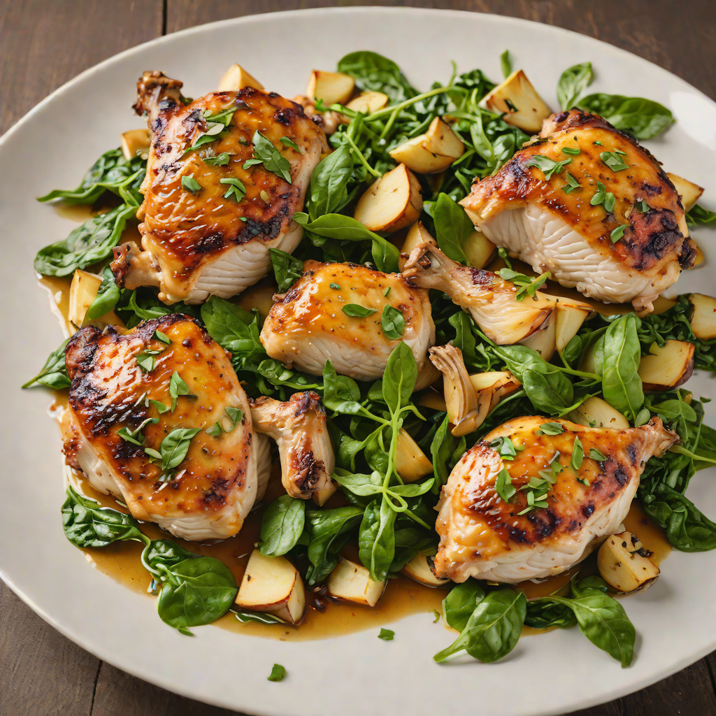 Skillet-Roasted Chicken Thighs with Roasted Garlic and Baby Spinach