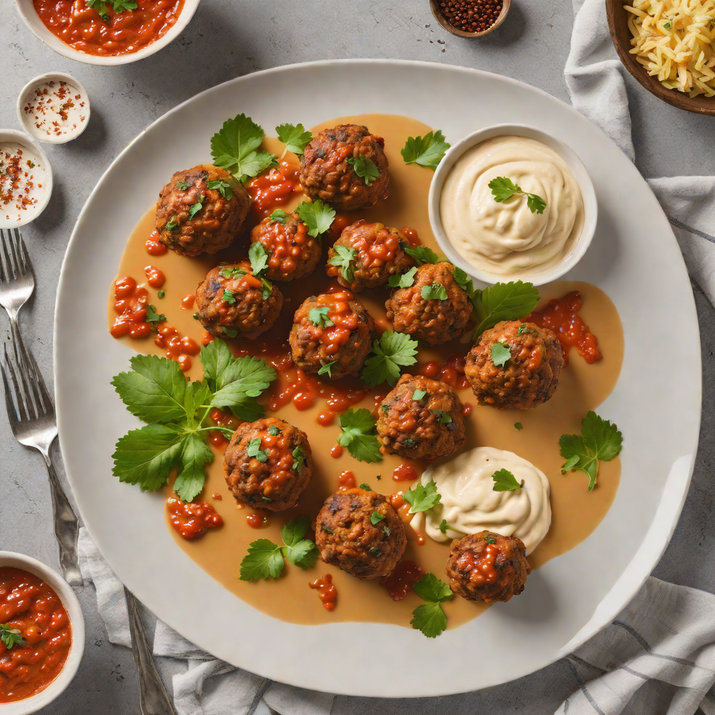 Baked Moroccan-Spiced Lamb Meatballs with Harissa Yogurt