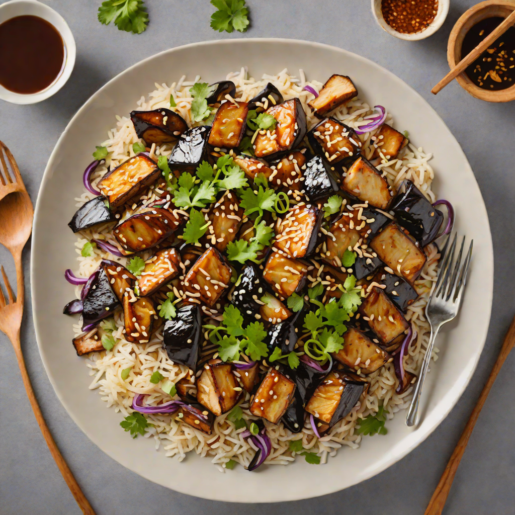 Miso-Glazed Eggplant Donburi with Sautéed Shiitake Mushrooms