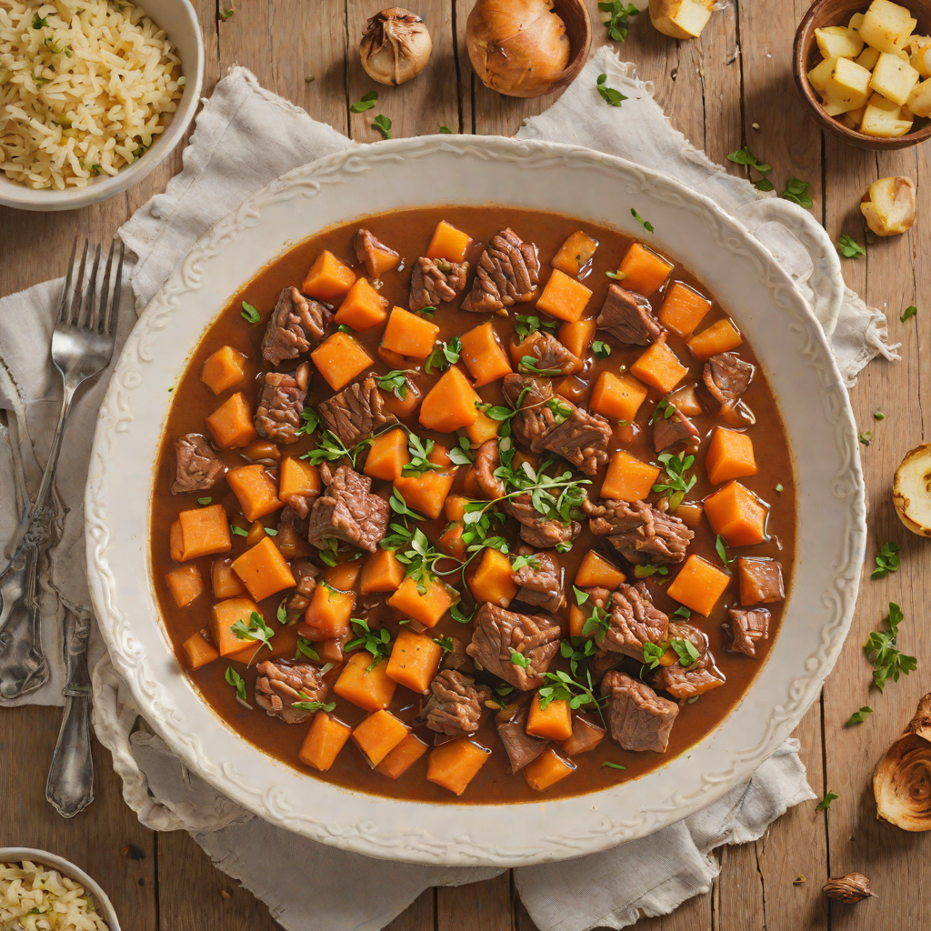 Slow-Cooked Beef Stew with Sweet Potatoes and Onions