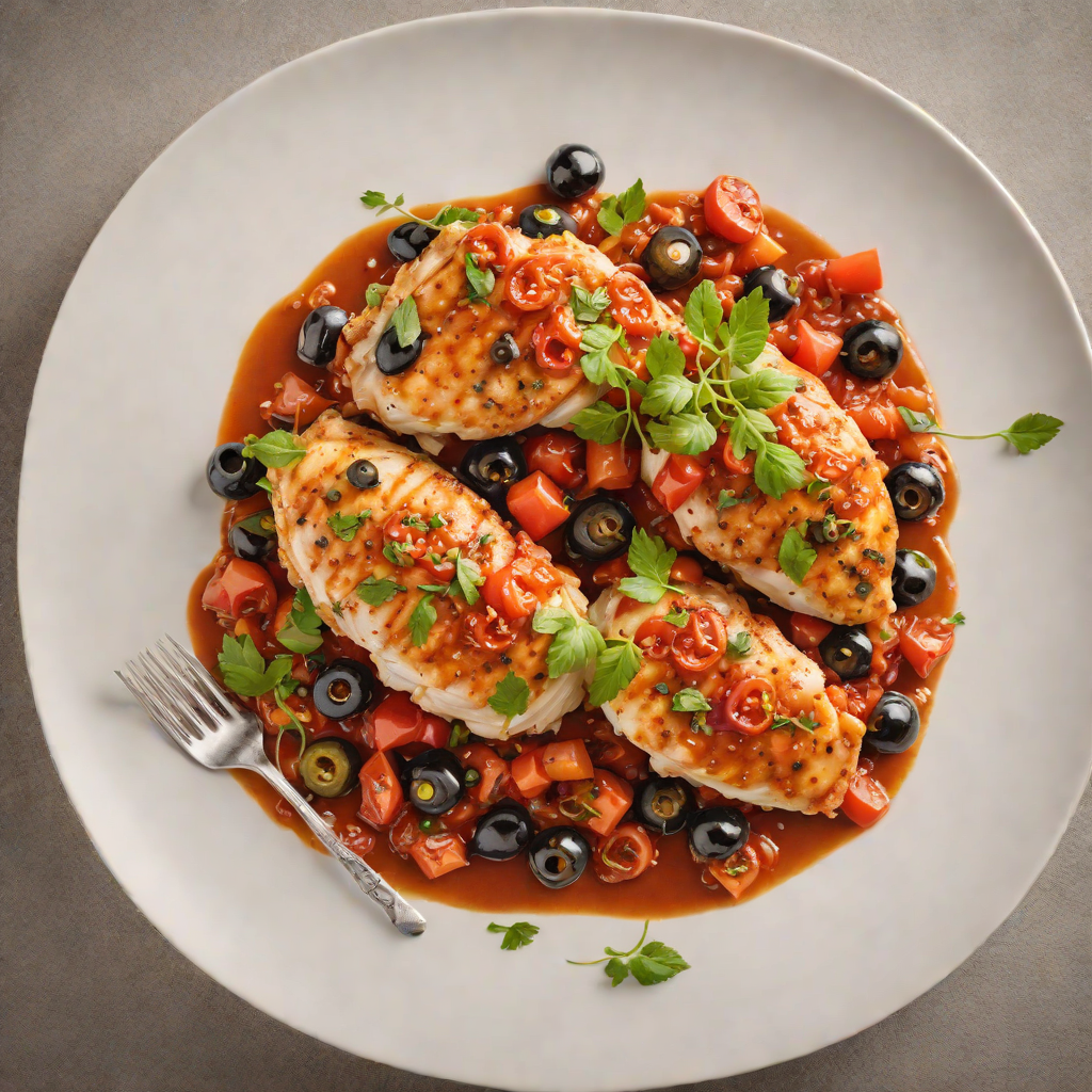 Pan-Seared Chicken with Spicy Tomato and Olive Sauce