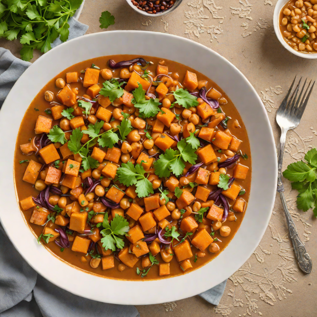 One-Pot Moroccan Chickpea Stew with Roasted Sweet Potatoes