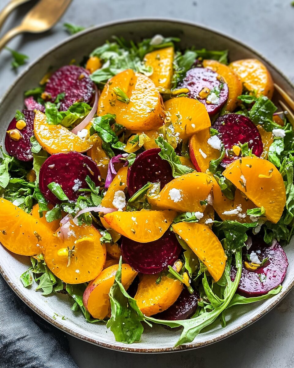 Golden Beetroot and Warrigal Greens Salad with Macadamia Vinaigrette
