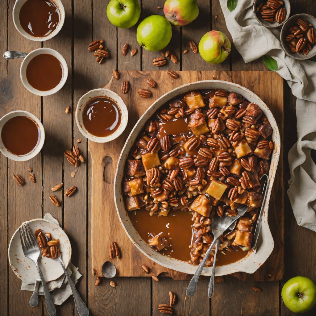 Baked Guava Bread Pudding with Maple Pecan Caramel Sauce