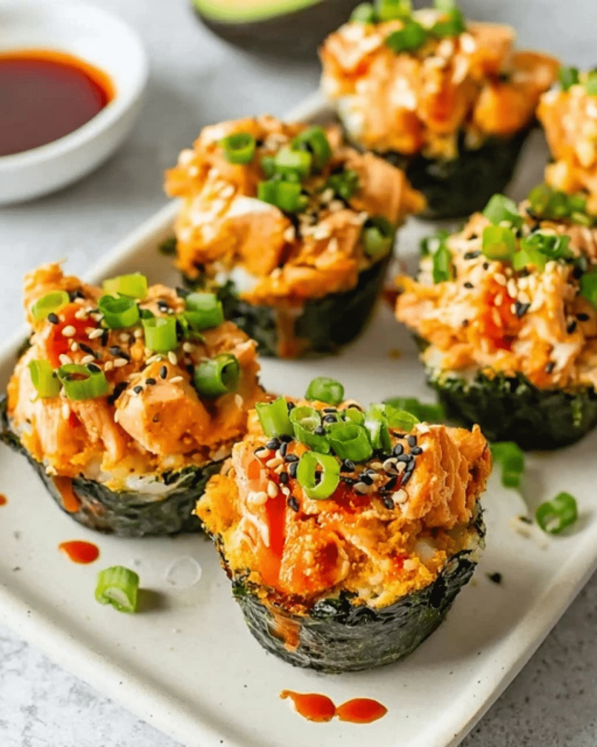 Baked Chipotle Salmon Sushi Cups with Candied Ginger