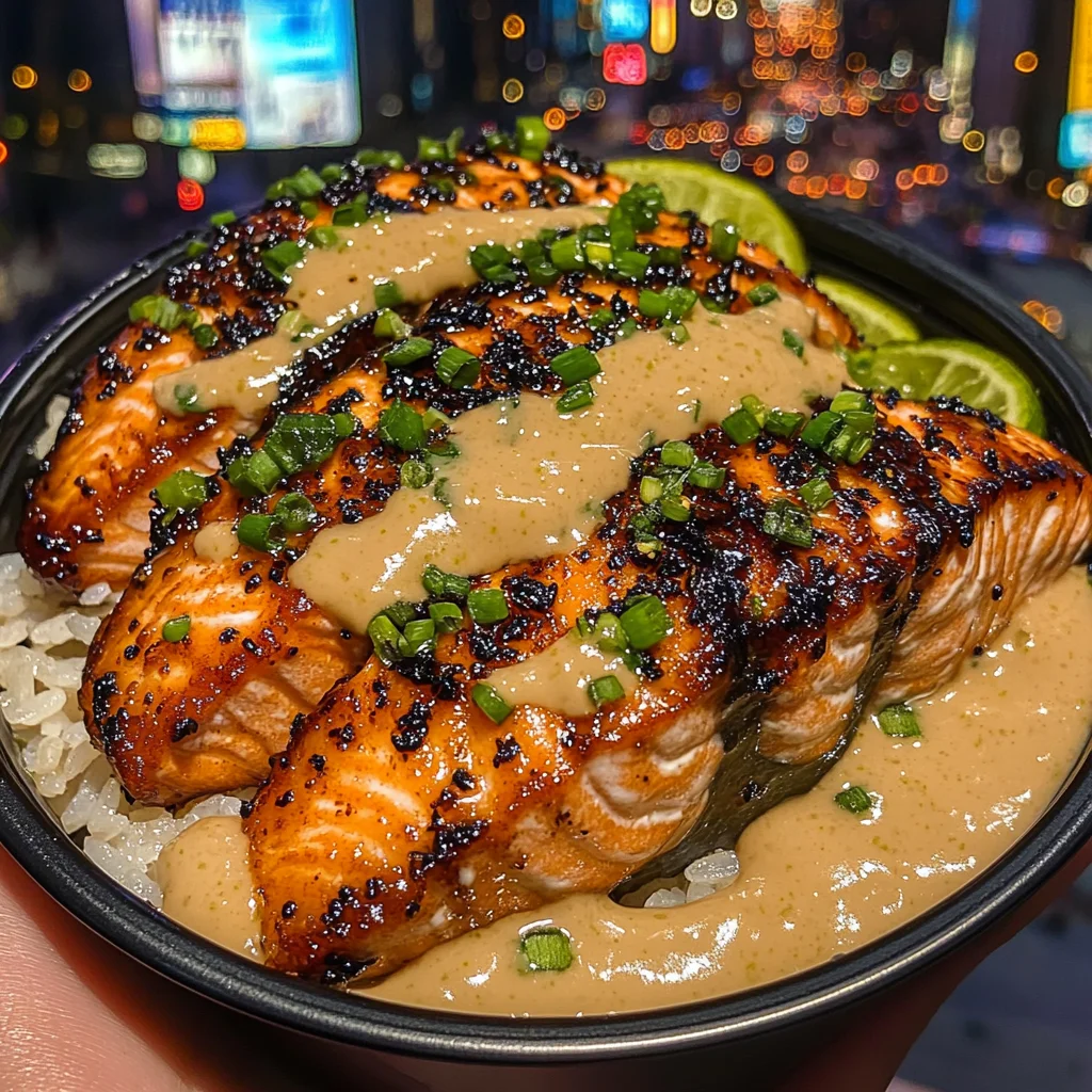 Chipotle Salmon Rice Bowl with Ginger-Soy Dressing