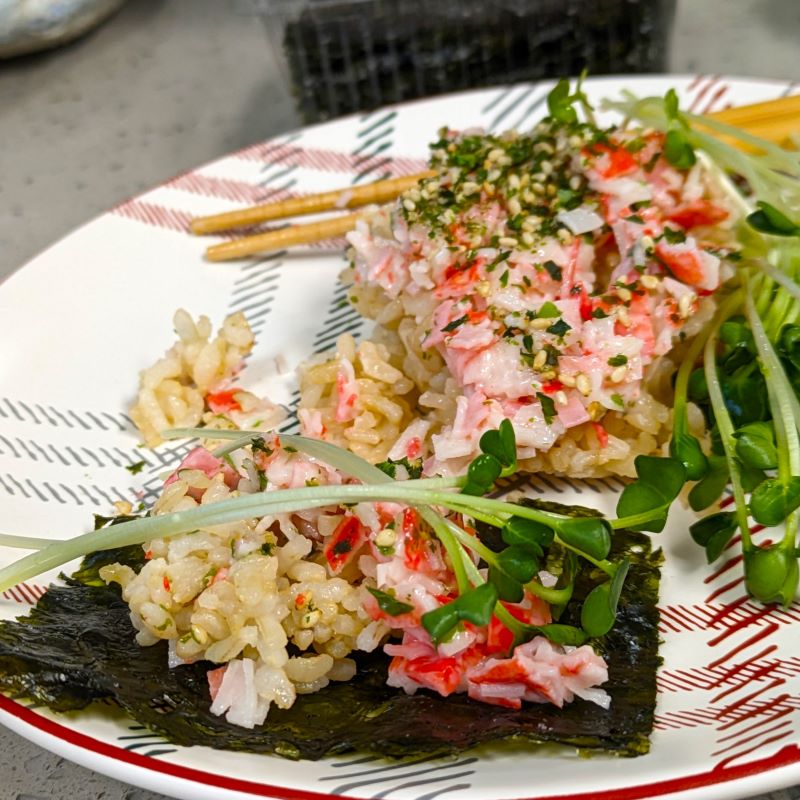 Layered Baked Sushi with Furikake and Imitation Crab