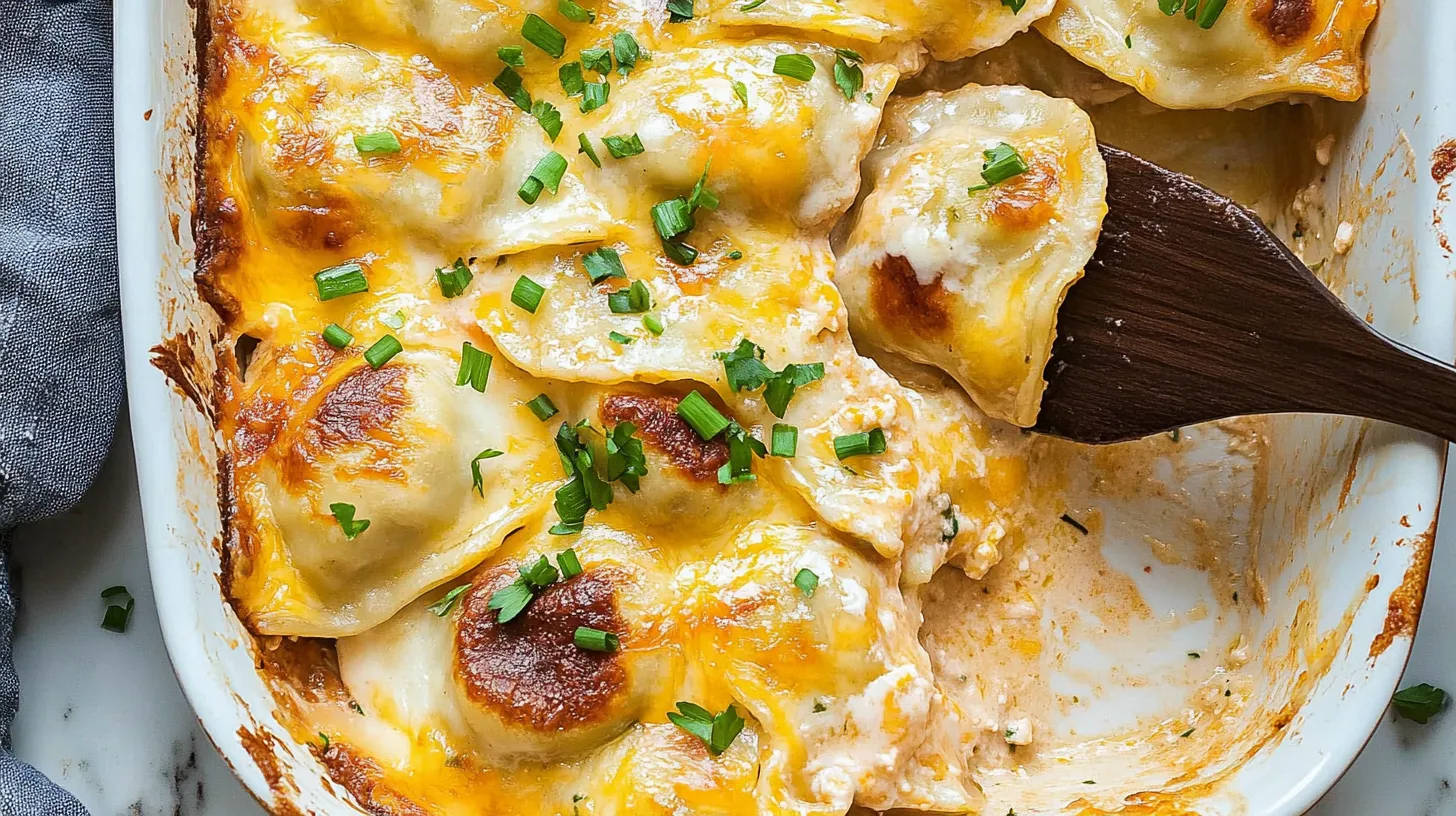 Baked Pierogi Casserole with Potato, Cheese, and Caramelized Onions