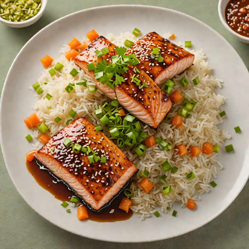 Crisp Ginger-Soy Glazed Salmon with Scallion Rice