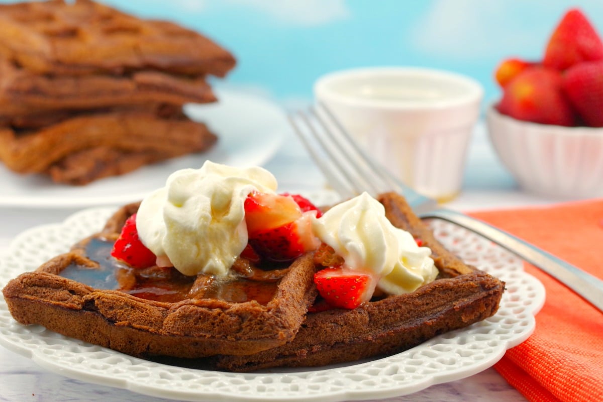 Traditional Belgian Chocolate-Dipped Waffles with Crème Anglaise