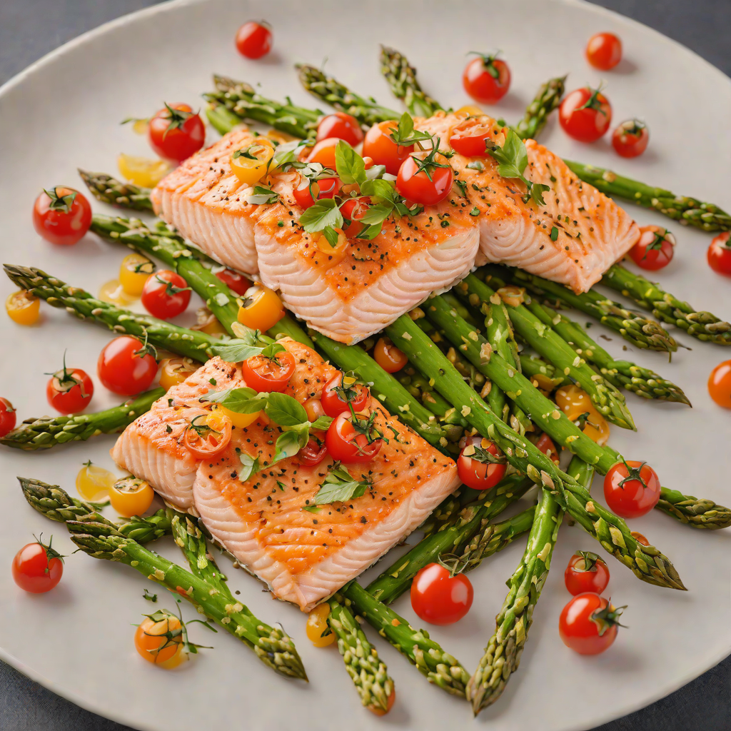 Oven-Roasted Salmon with Asparagus and Cherry Tomatoes