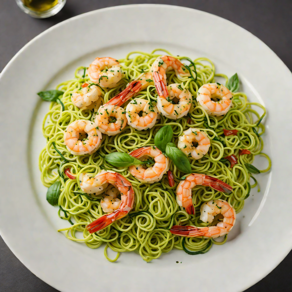 Sautéed Shrimp with Zucchini Noodles and Basil-Pesto Sauce