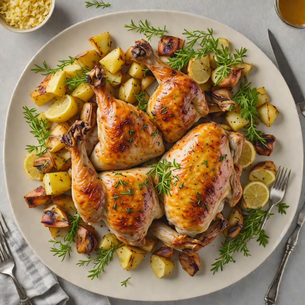 Lemon-Thyme Roasted Chicken with Garlic Potatoes