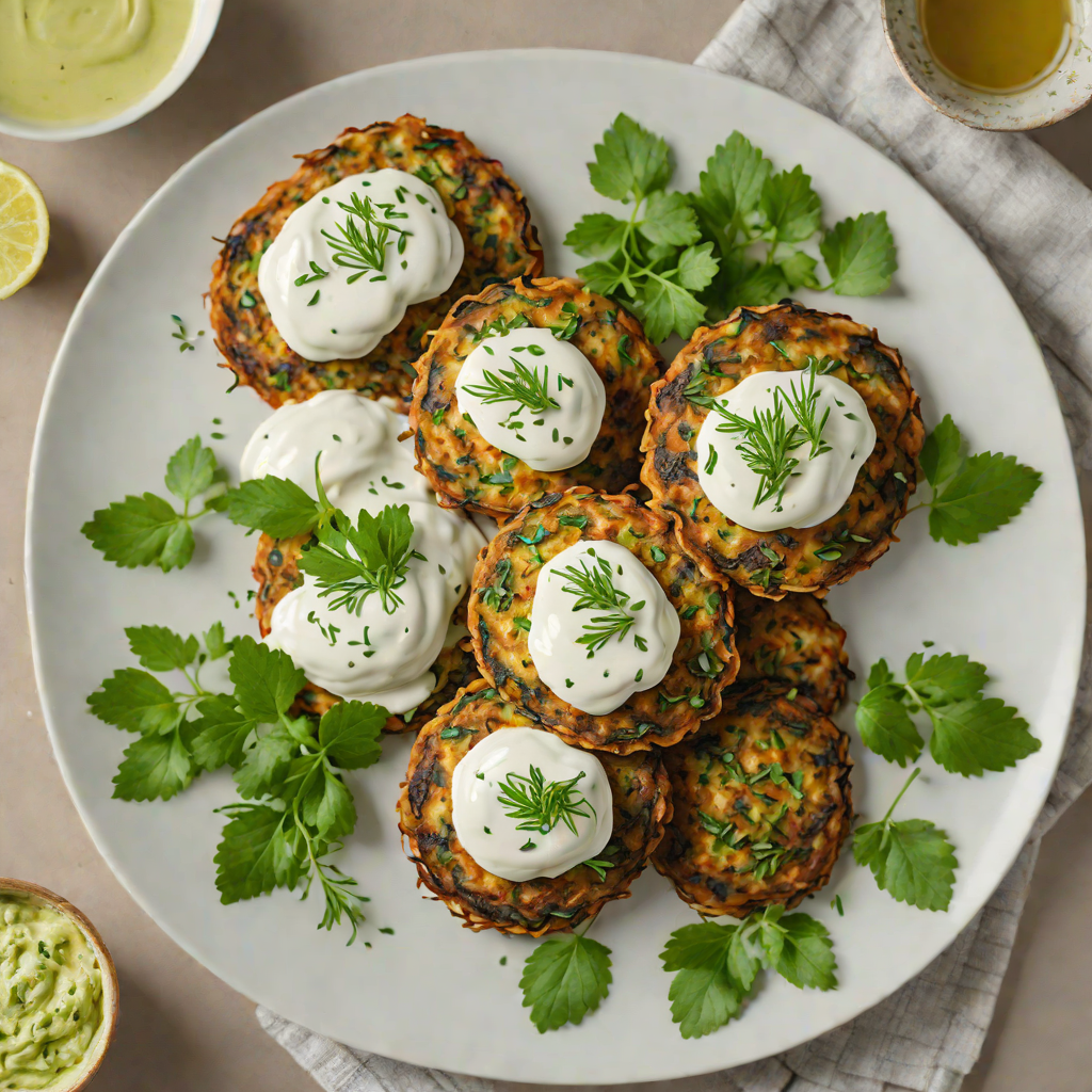 Vegetarian Pan-Fried Zucchini Fritters with Yogurt Dill Sauce