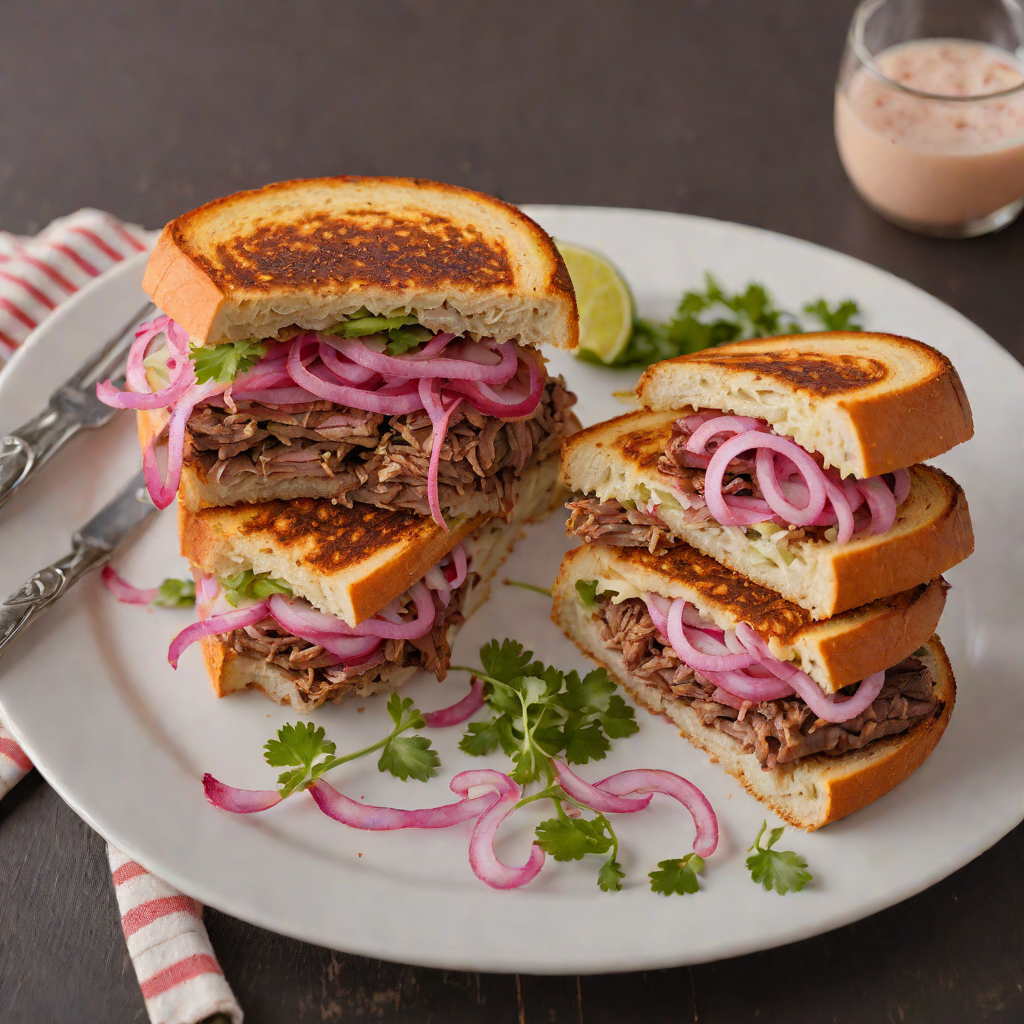 Grilled Texas-Style Smoked Brisket Sandwich with Pickled Red Onions