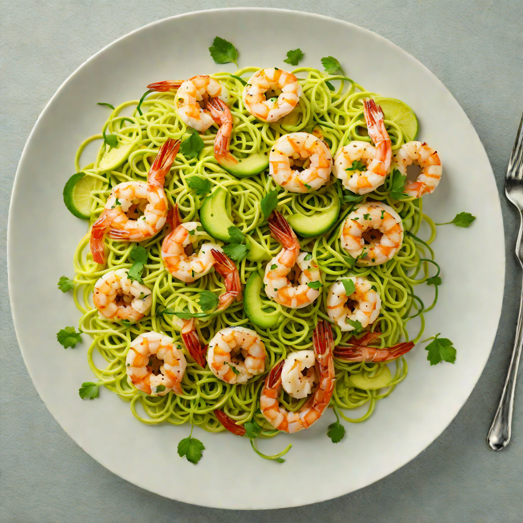 Sautéed Shrimp with Zucchini Noodles and Avocado-Lime Sauce