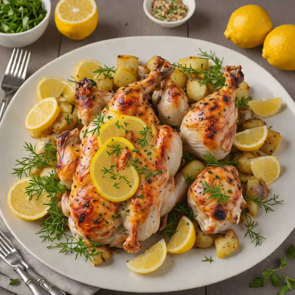 Lemon-Garlic Roasted Chicken with Herb Potatoes
