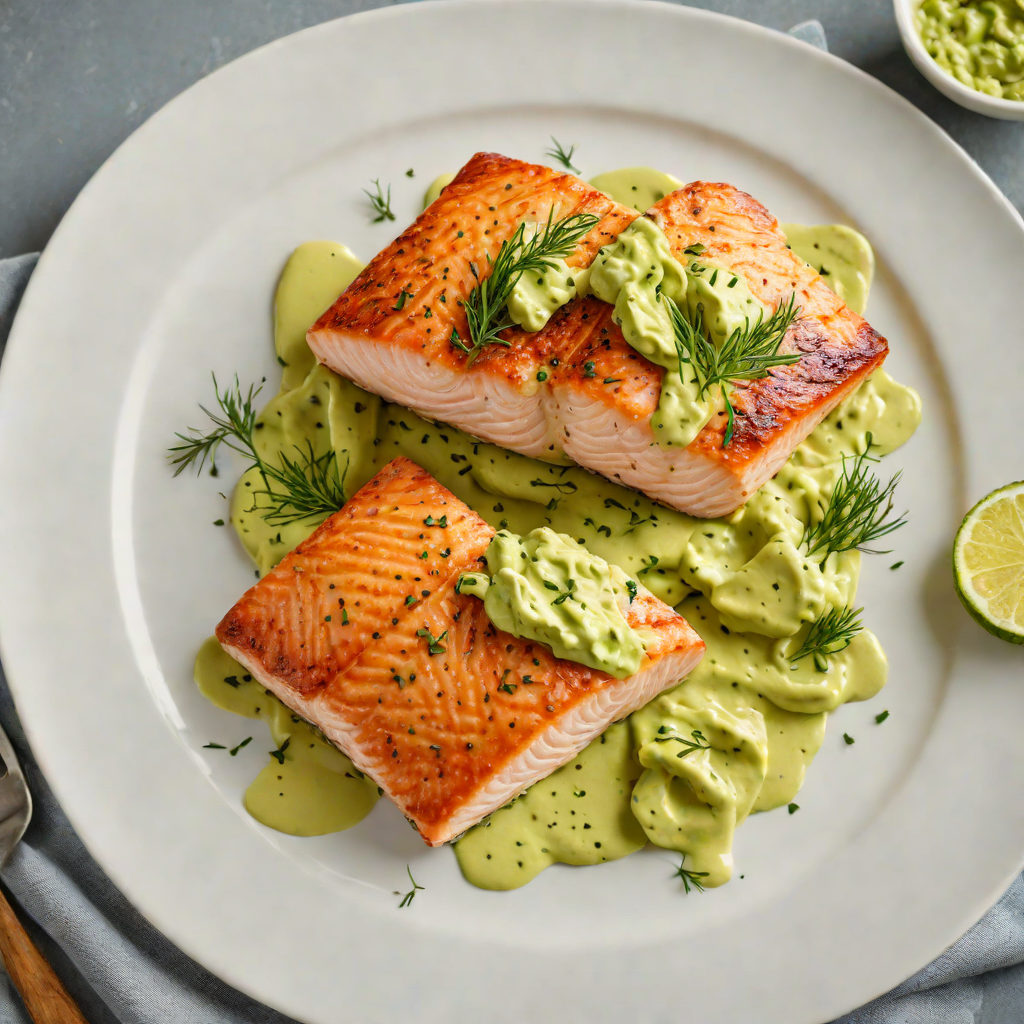 Pan-Fried Salmon with Creamy Dill Avocado Sauce