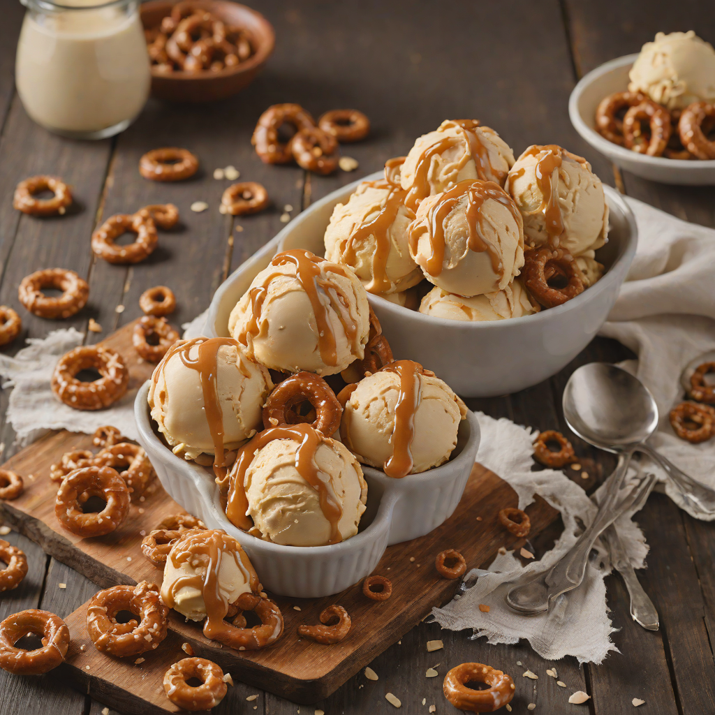 No-Churn Salted Caramel Ice Cream with Pretzel Swirls