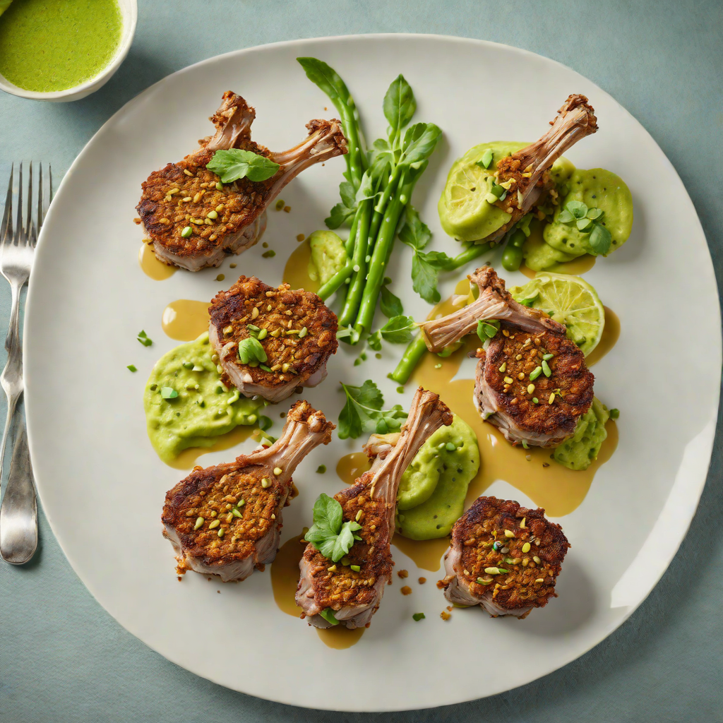 Macadamia and Wattleseed-Crusted Lamb Chops with Minted Pea Puree