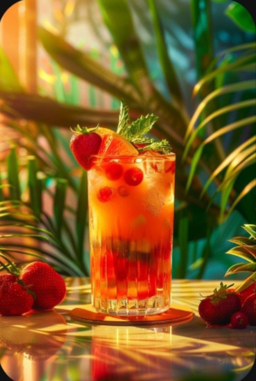 Tropical Mango Strawberry Gin Fizz with Salt Rim