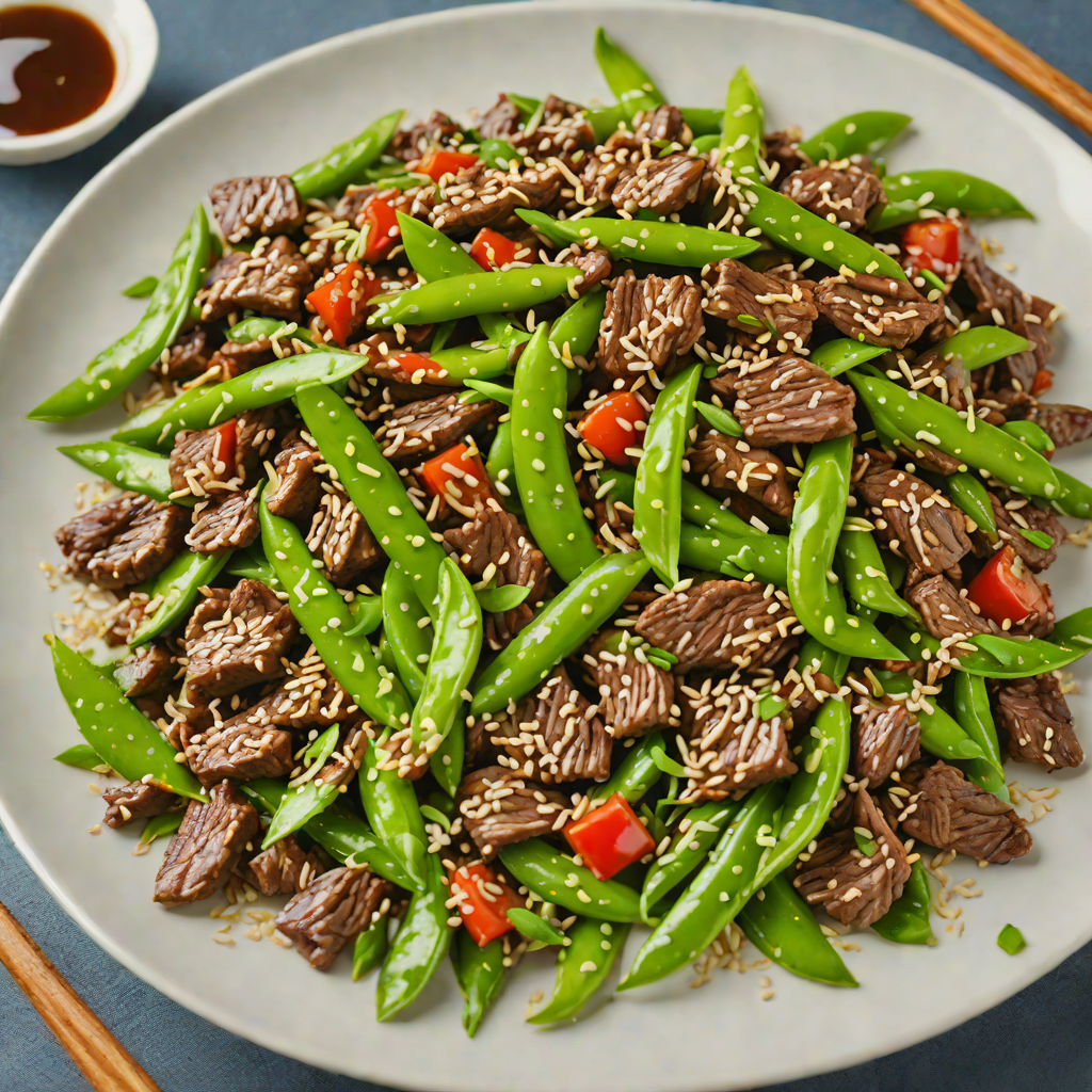 Stir-Fried Garlic Beef with Snow Peas and Sesame