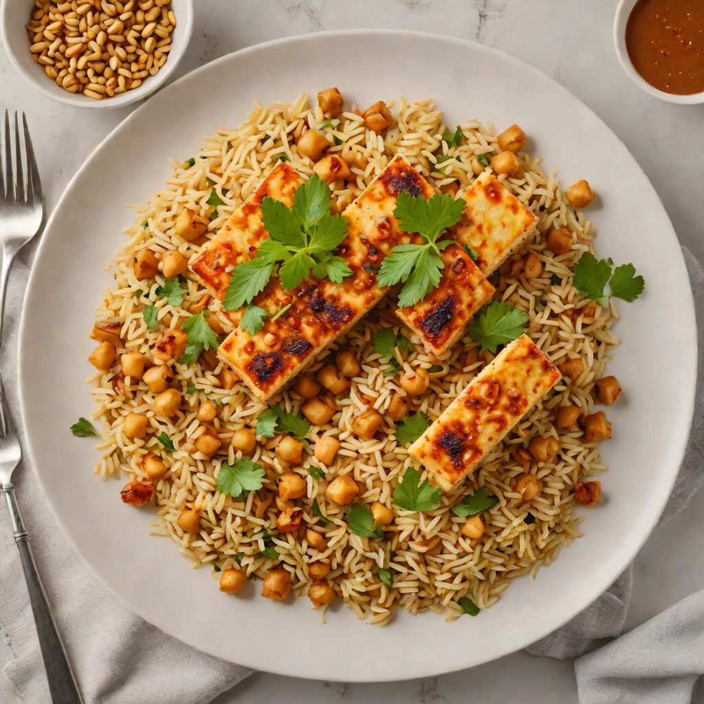 Baked Vegan Tofu with Smoky Paprika and Chickpea Rice