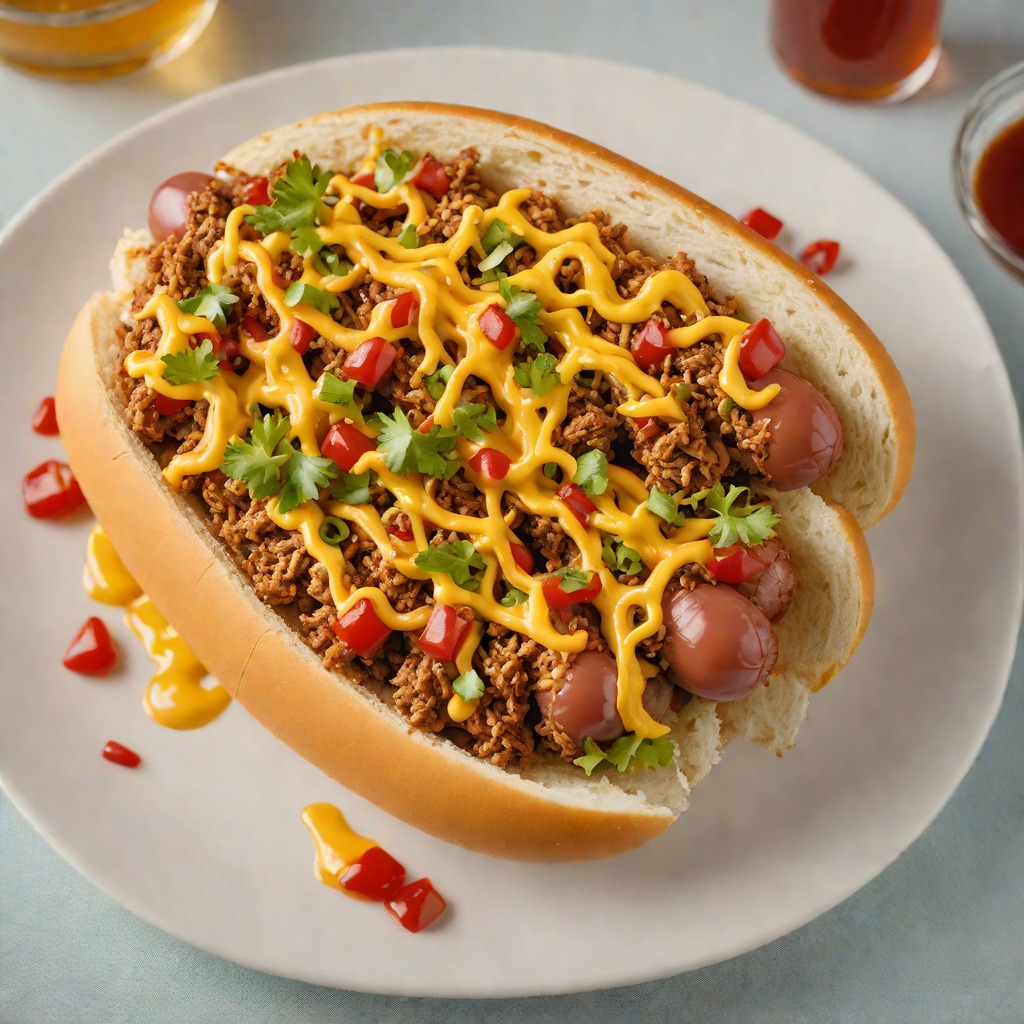Coney Island Beef Hot Dog with Mustard and Chili Sauce
