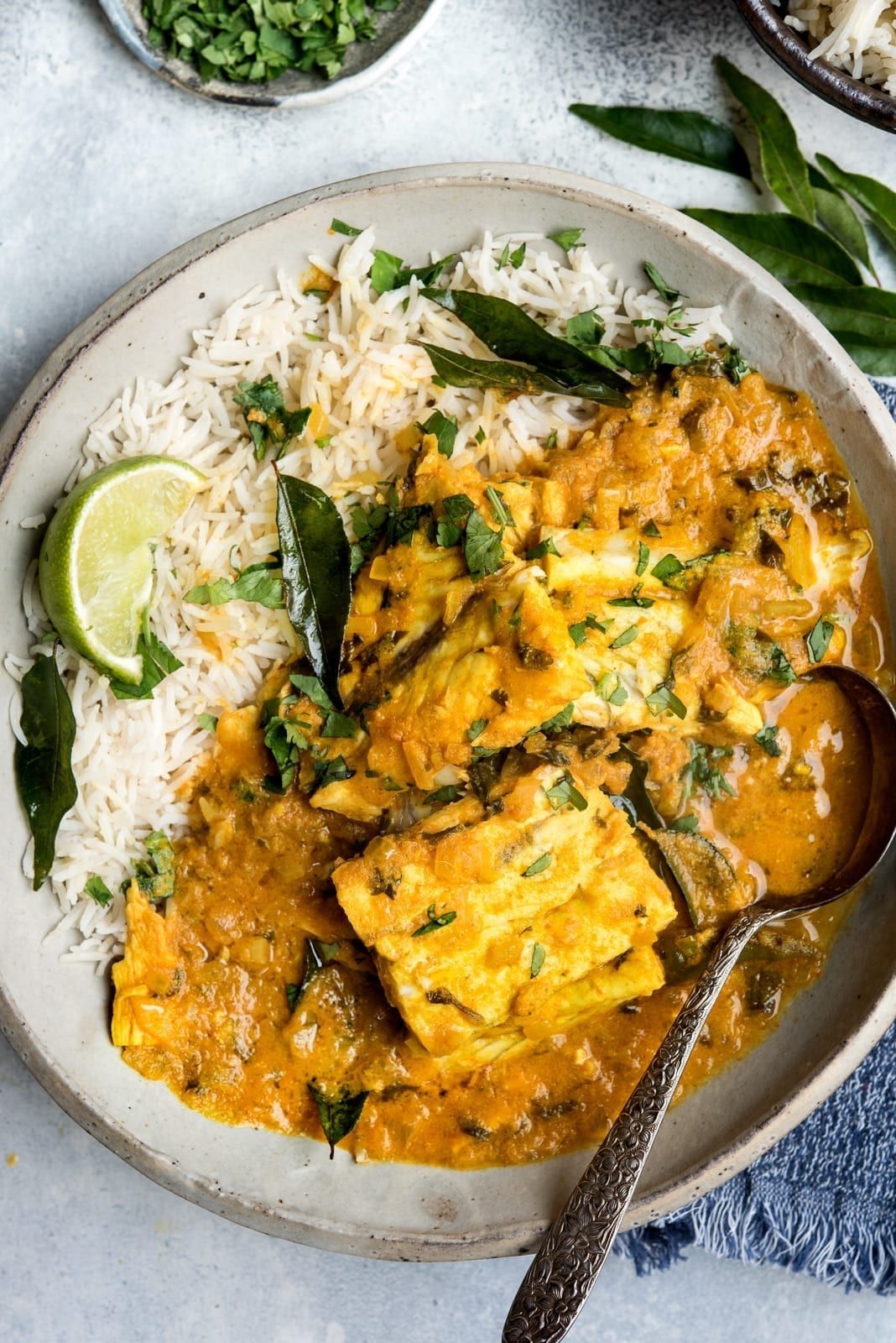 Spicy Barramundi Curry with Coconut and Finger Lime