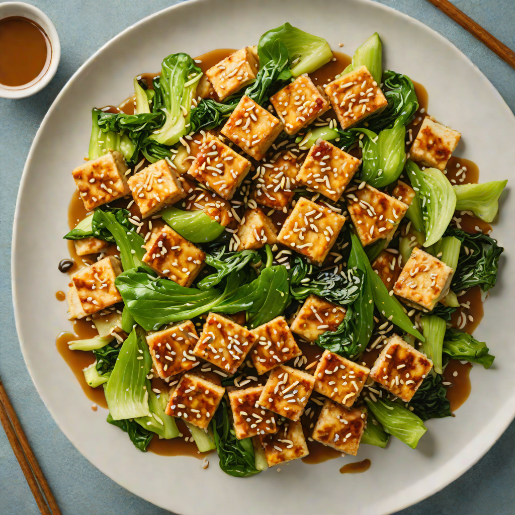 Stir-Fried Tofu with Garlic, Ginger, and Bok Choy in Soy-Sesame Sauce