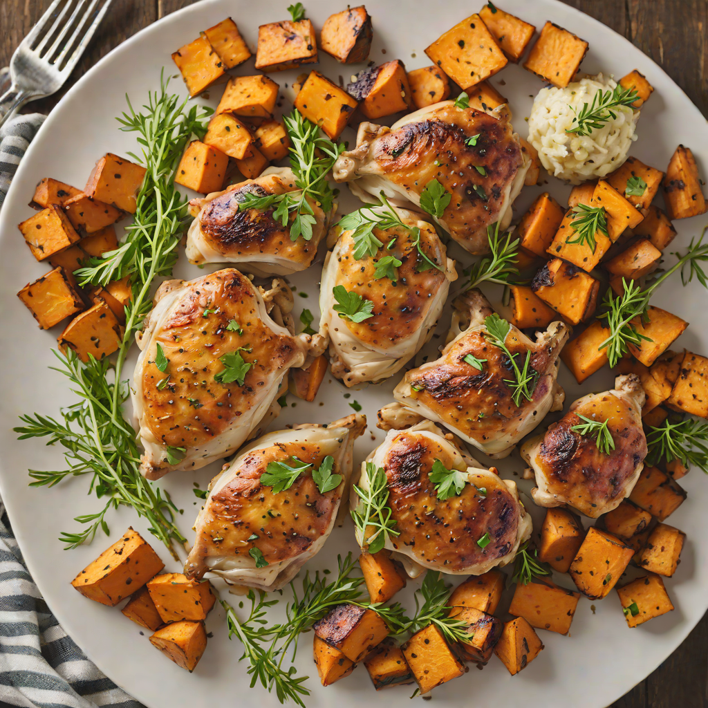Sheet Pan Garlic-Herb Roasted Chicken Thighs with Sweet Potatoes
