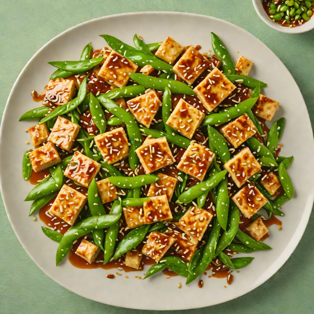 Stir-Fried Tofu with Spicy Garlic-Sesame Sauce and Snow Peas