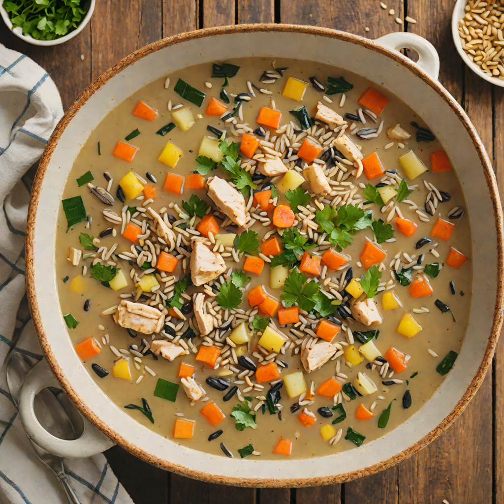 One-Pot Chicken and Wild Rice Soup with Garden Vegetables