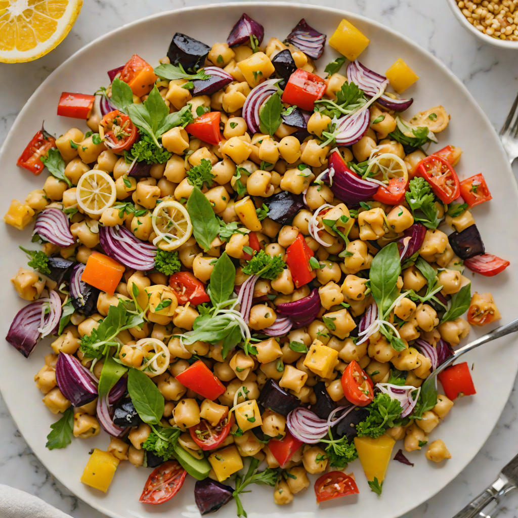 Baked Lemon-Tahini Chickpea Salad with Roasted Vegetables