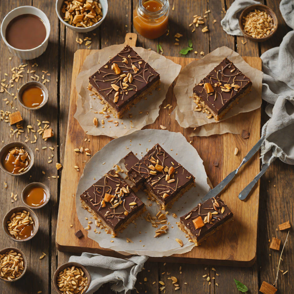 No-Bake Chocolate and Caramel Slice with Anzac Biscuit Crust