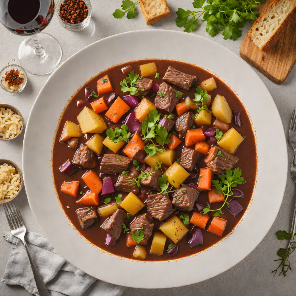 Slow-Cooked Kangaroo Stew with Red Wine and Root Vegetables