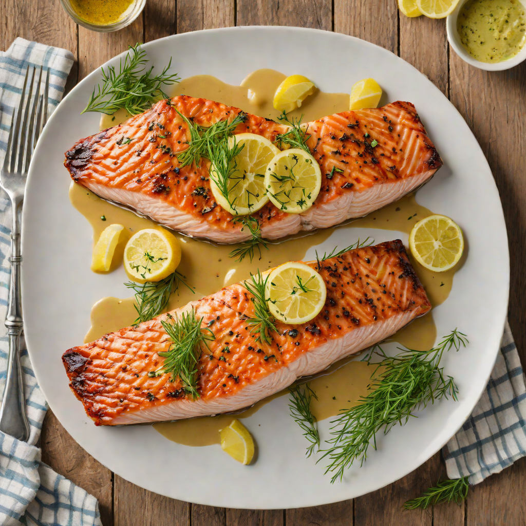 Grilled Cedar-Plank Salmon with Dill Mustard Sauce