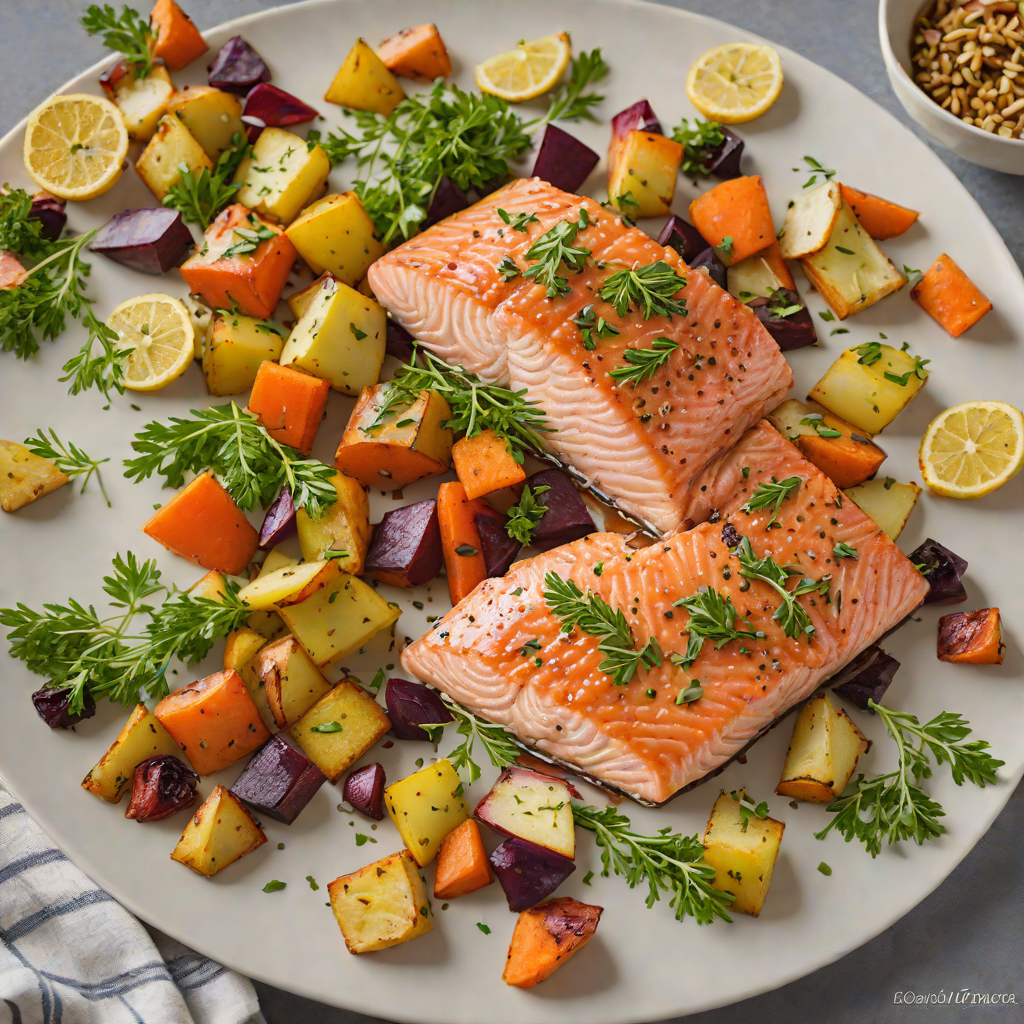 Sheet Pan Maple-Dijon Glazed Salmon with Roasted Root Vegetables
