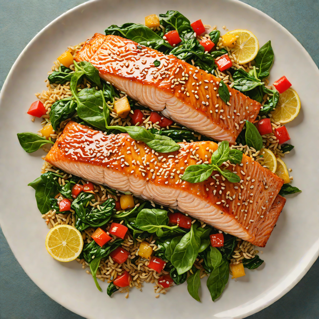 Baked Teriyaki Salmon with Sesame-Spinach Stir Fry