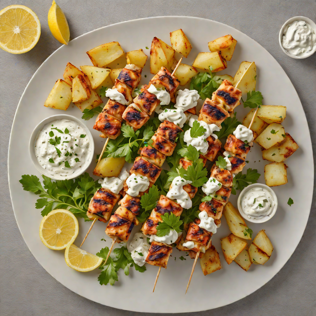 Sautéed Chicken Souvlaki with Tzatziki and Lemon Potatoes