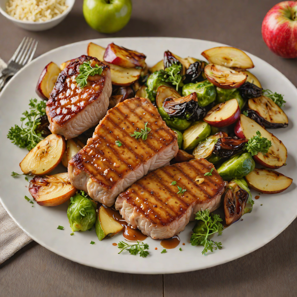 Maple-Glazed Pork Chops with Roasted Apples and Brussels Sprouts