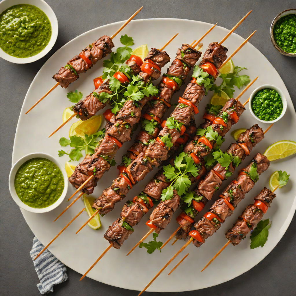 Charcoal-Grilled Brazilian Beef Skewers with Chimichurri Sauce