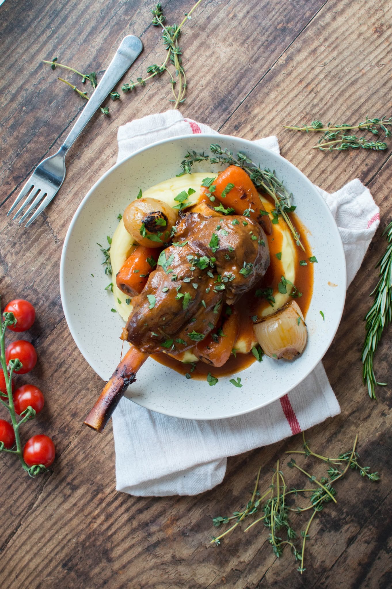 Slow-Cooked Lamb Shanks with Pepperberry and Tomato Ragout