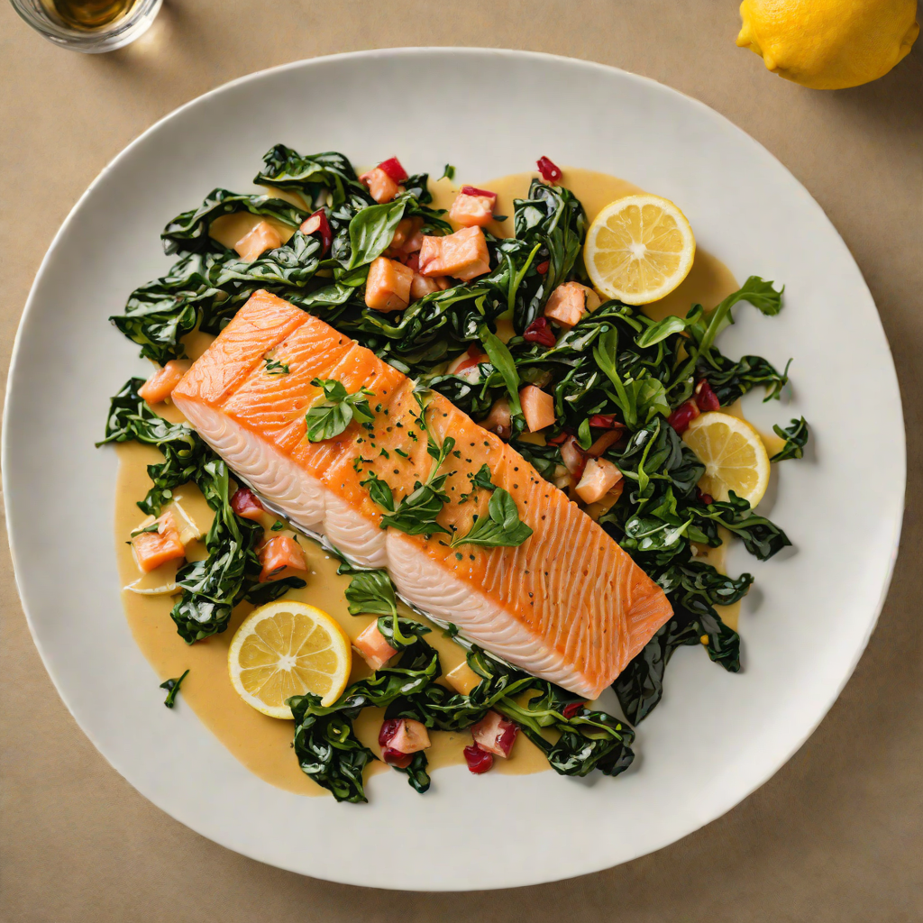 Pan-Seared Salmon with Swiss Chard and Lemon Dijon Sauce