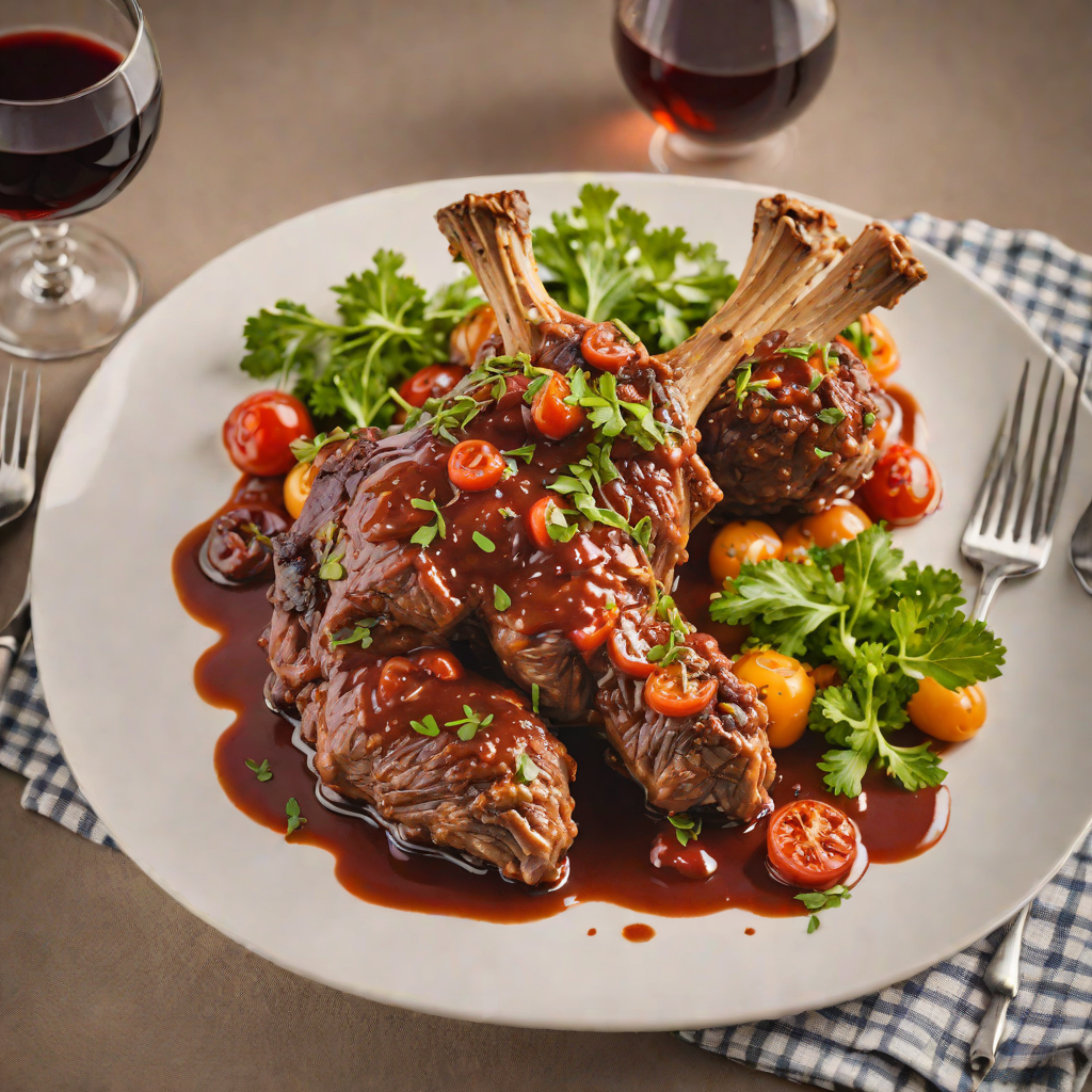 Slow-Cooked Lamb Shank with Bush Tomato and Red Wine Sauce